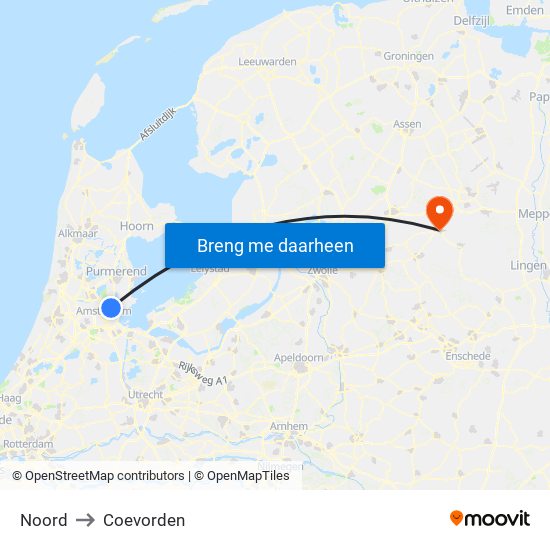 Noord to Coevorden map