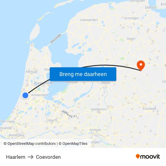 Haarlem to Coevorden map