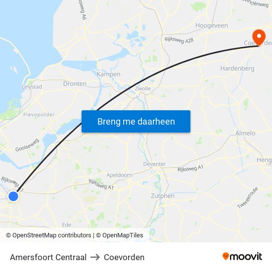 Amersfoort Centraal to Coevorden map