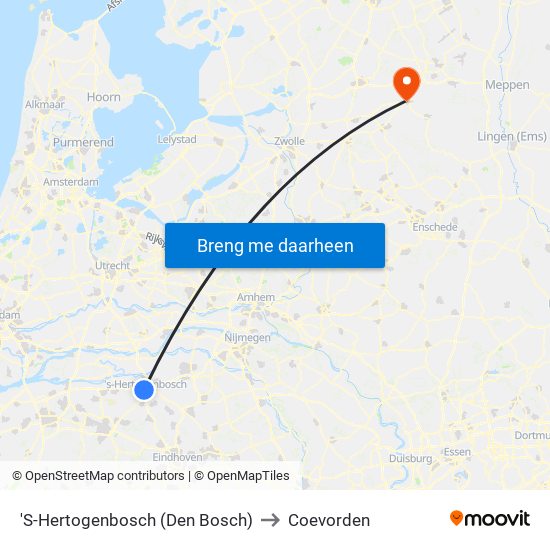 'S-Hertogenbosch (Den Bosch) to Coevorden map