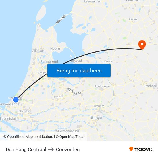 Den Haag Centraal to Coevorden map
