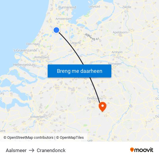 Aalsmeer to Cranendonck map