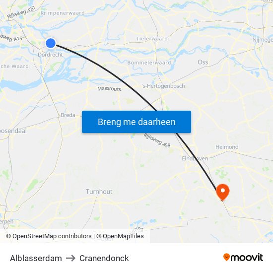 Alblasserdam to Cranendonck map