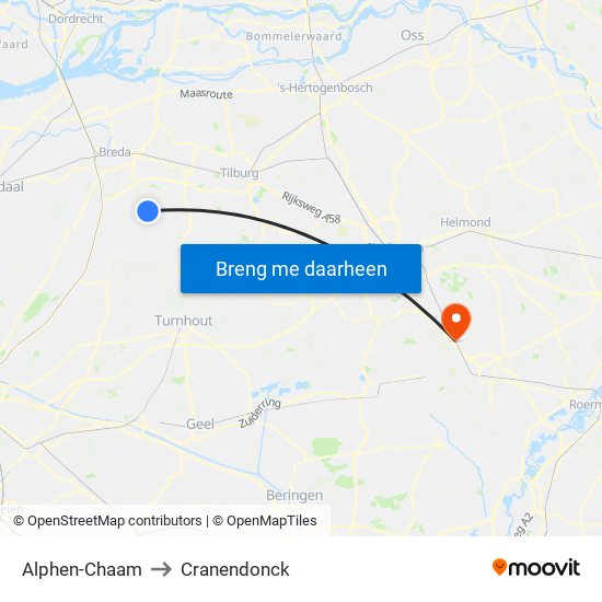 Alphen-Chaam to Cranendonck map