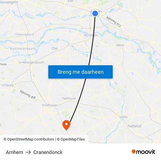 Arnhem to Cranendonck map