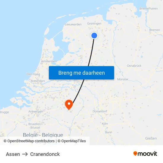 Assen to Cranendonck map