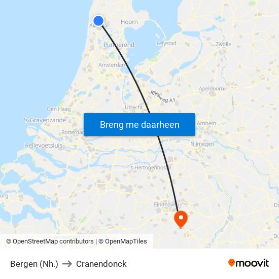 Bergen (Nh.) to Cranendonck map