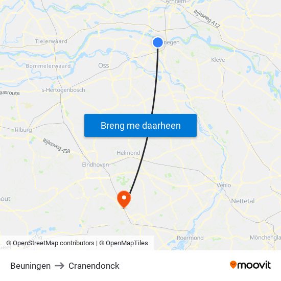 Beuningen to Cranendonck map