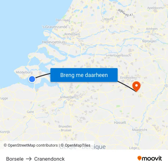 Borsele to Cranendonck map