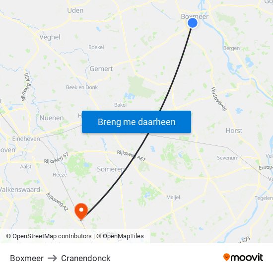 Boxmeer to Cranendonck map
