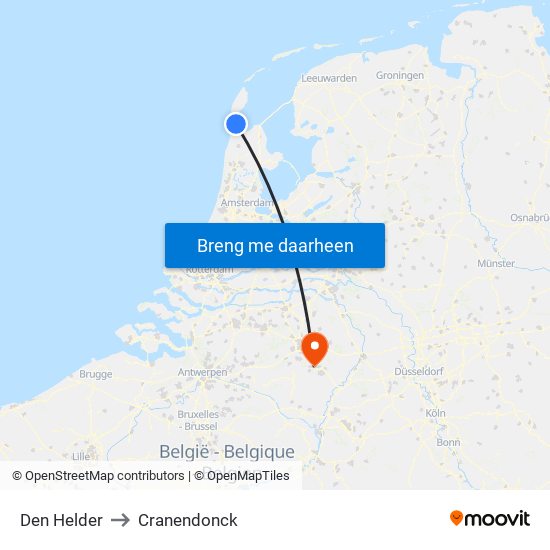 Den Helder to Cranendonck map