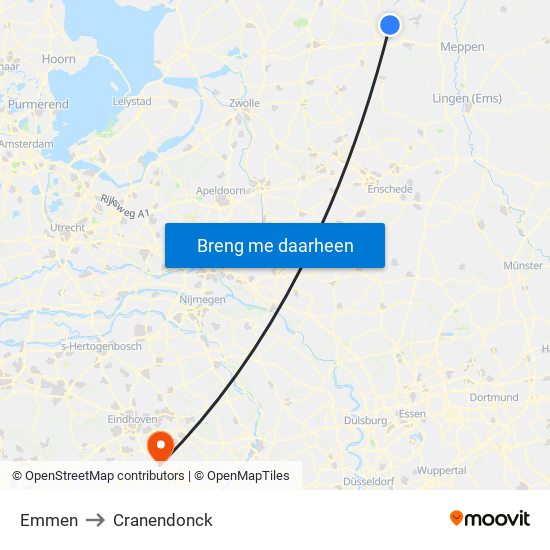 Emmen to Cranendonck map