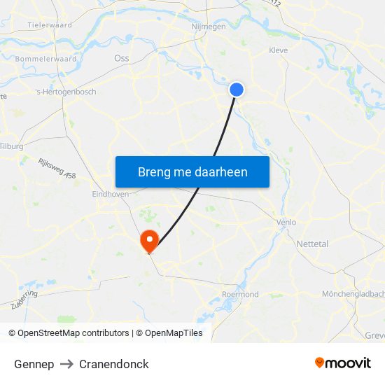 Gennep to Cranendonck map