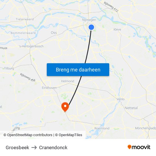 Groesbeek to Cranendonck map