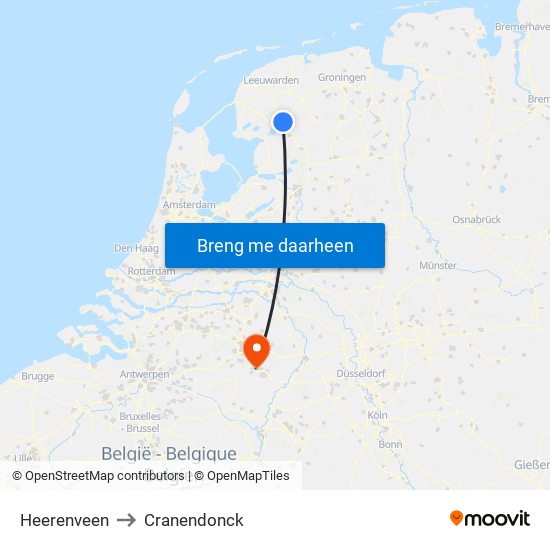 Heerenveen to Cranendonck map
