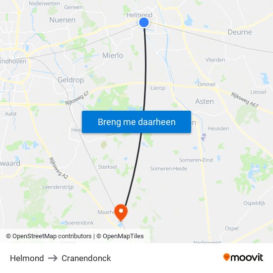 Helmond to Cranendonck map