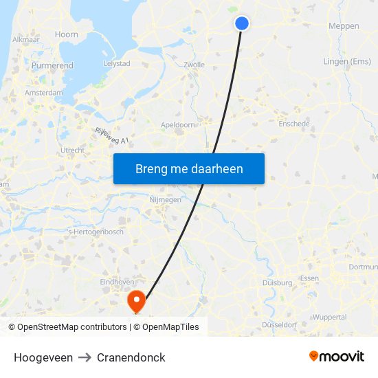 Hoogeveen to Cranendonck map