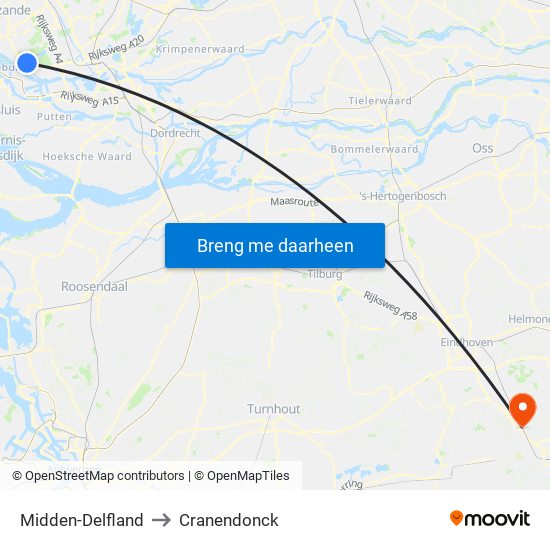 Midden-Delfland to Cranendonck map