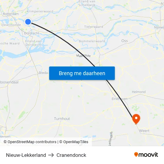 Nieuw-Lekkerland to Cranendonck map
