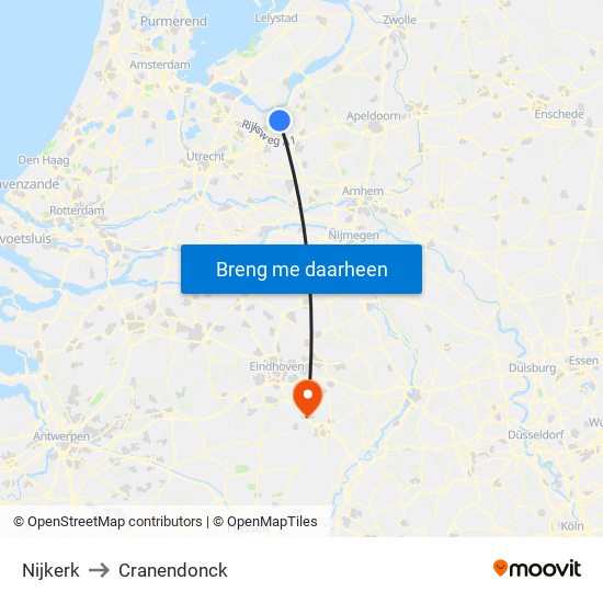 Nijkerk to Cranendonck map