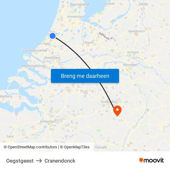 Oegstgeest to Cranendonck map