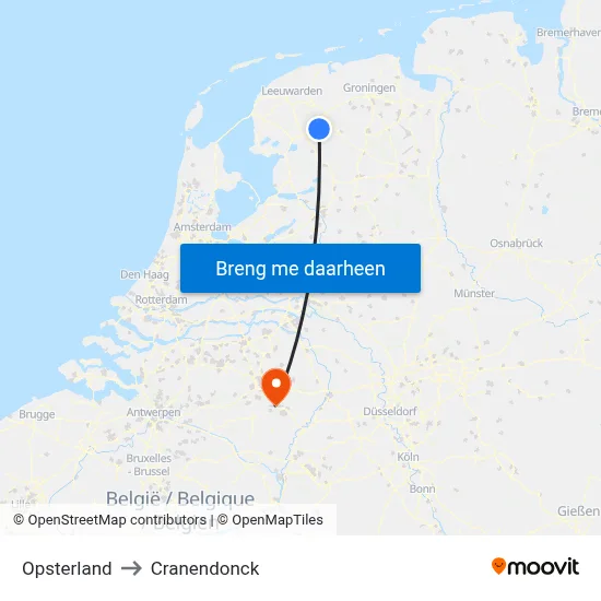 Opsterland to Cranendonck map