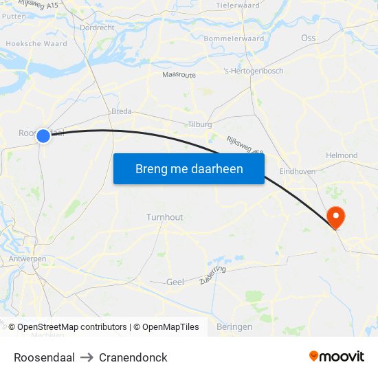 Roosendaal to Cranendonck map
