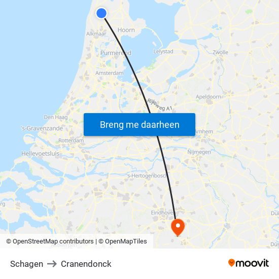 Schagen to Cranendonck map