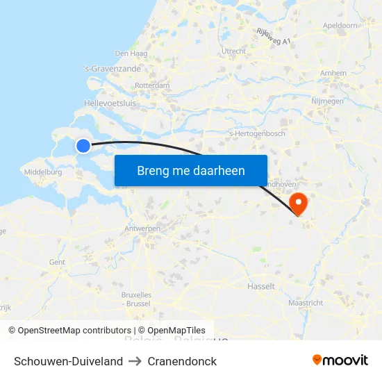 Schouwen-Duiveland to Cranendonck map