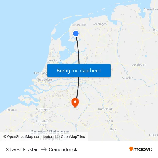 Sdwest Fryslân to Cranendonck map