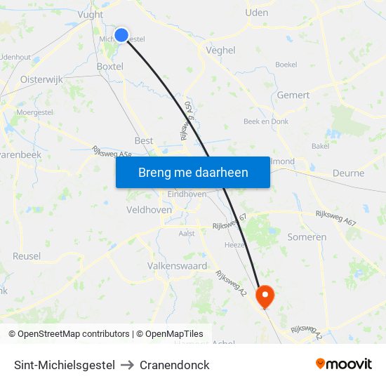 Sint-Michielsgestel to Cranendonck map