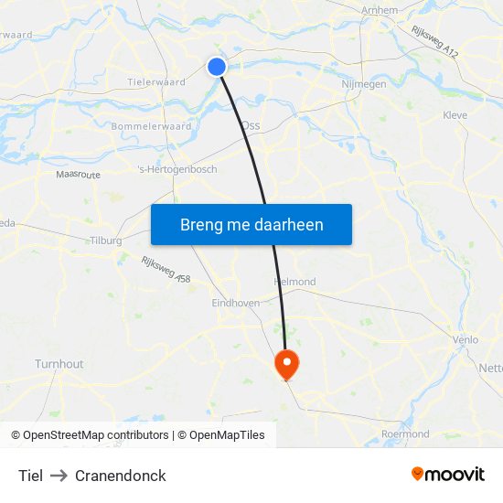 Tiel to Cranendonck map