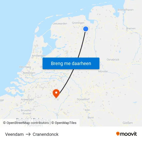 Veendam to Cranendonck map