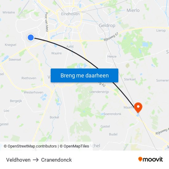 Veldhoven to Cranendonck map