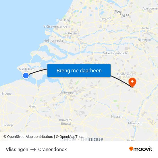 Vlissingen to Cranendonck map