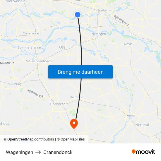 Wageningen to Cranendonck map