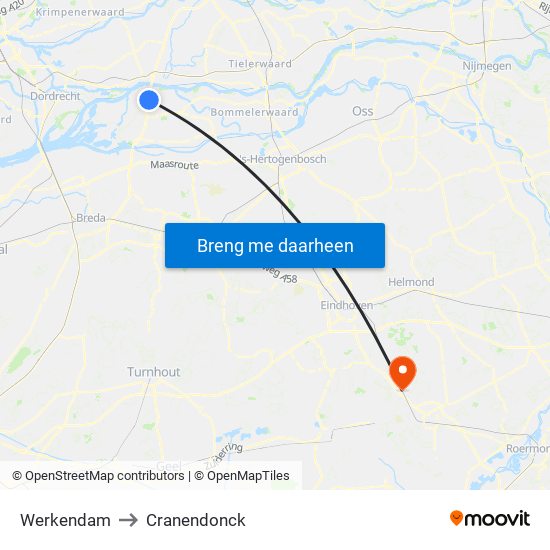 Werkendam to Cranendonck map