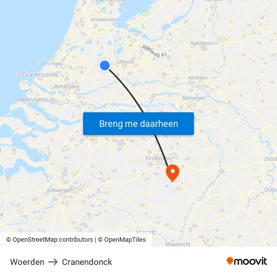 Woerden to Cranendonck map