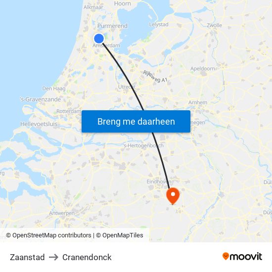 Zaanstad to Cranendonck map