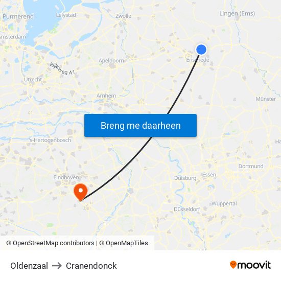 Oldenzaal to Cranendonck map