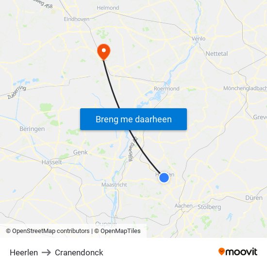 Heerlen to Cranendonck map