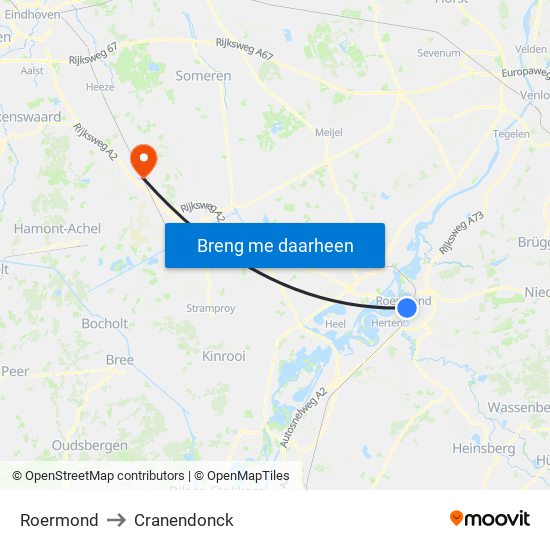 Roermond to Cranendonck map