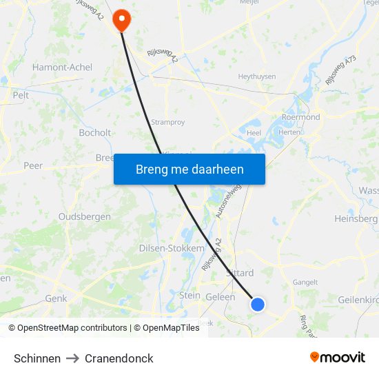 Schinnen to Cranendonck map
