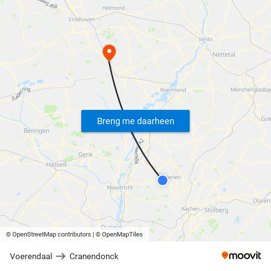 Voerendaal to Cranendonck map