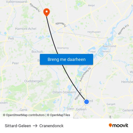 Sittard-Geleen to Cranendonck map