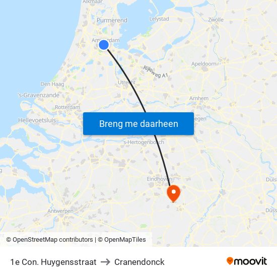 1e Con. Huygensstraat to Cranendonck map