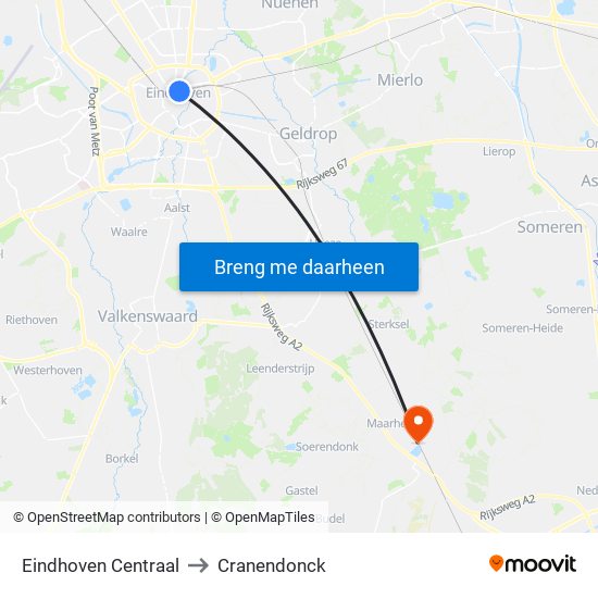 Eindhoven Centraal to Cranendonck map