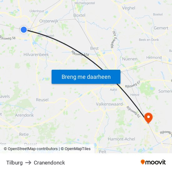 Tilburg to Cranendonck map
