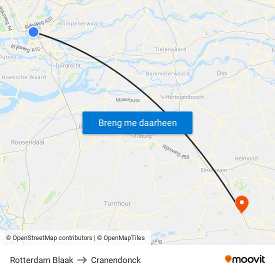 Rotterdam Blaak to Cranendonck map