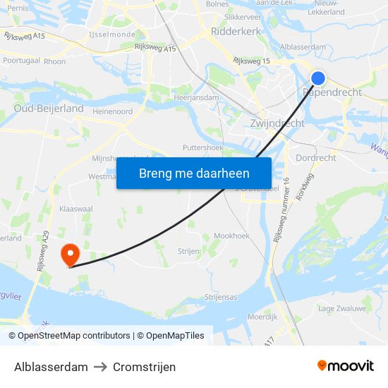 Alblasserdam to Cromstrijen map